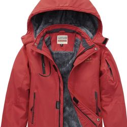 WULFUL Kid's Waterproof Ski Jacket, Warm Fleece Hooded Winter Coat for Snow