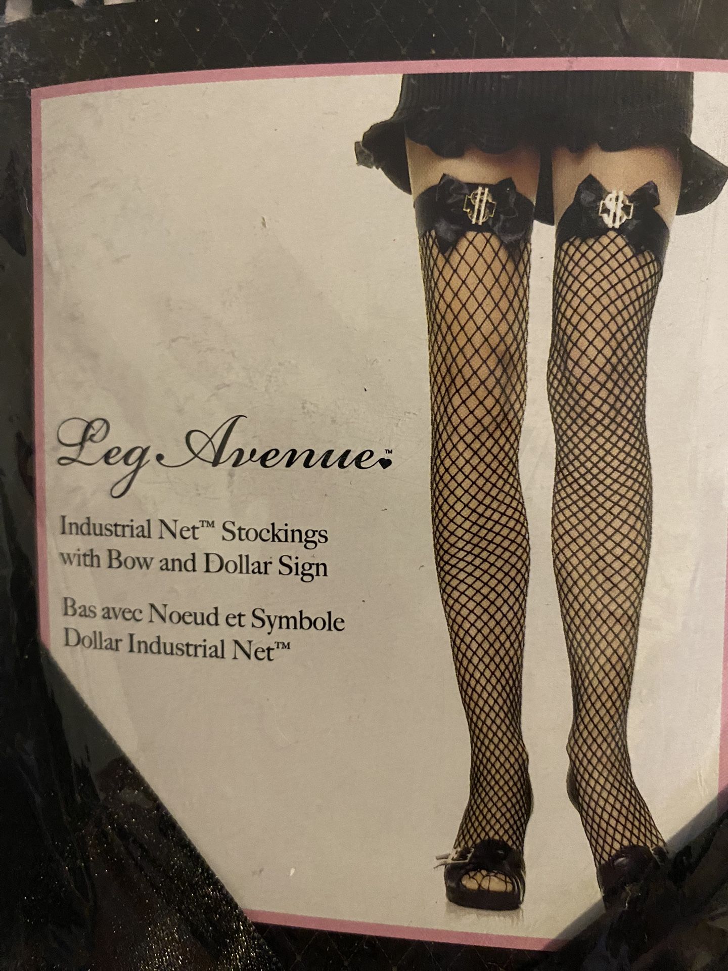 New, Leg Avenue Bow Dollar Sign 💲 Fishnet Stockings Fits 90 – 160 LBS