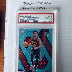 2024 Panini Mosaic Blue Fluorescent Zaccharie Risacher /75 PSA GEM MT 10