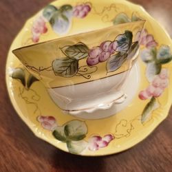 Collectible Antique Yellow Japanese Tea Cup and Saucer