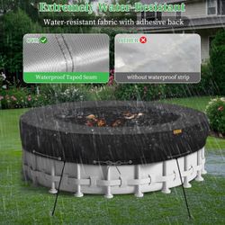 15Ft Round Pool Cover,Heavy Duty Waterproof Round Pool Covers for Above Ground Pools with Ground Nails and Windproof Ropes,Increase Stability&Tear-Res