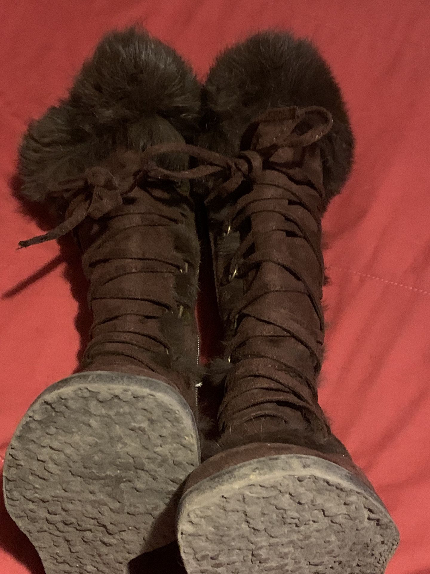 Brown Suede W/ Fur Trim Boots