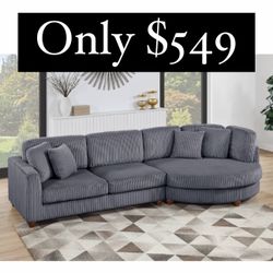 2 Piece Sectional Sofa With 4 Accent Pillows Grey Corduroy Also Comes In Grey Brand New In Box Firm Price $549
