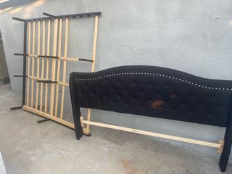 King size Black Tufted Upholstered Headboard with Bed Frame