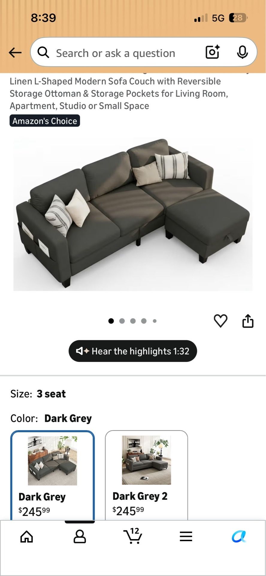 Brand new linen L-shape modern sofa couch