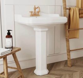 New Modern Bathroom Sink Dynasty 35.5" Tall Rectangular Vitreous China Pedestal Bathroom Sink with O