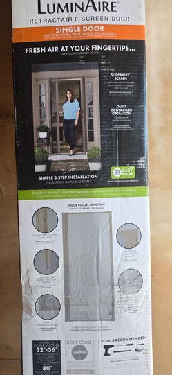 36 in. x 80 in. LuminAire Sandtone for Single Entry Door 32 in.-36 in. Universal Handed Aluminum Retractable Screen Door