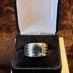 New, Firm, Men’s Sterling Silver Ring with Genuine London Blue Topaz Gemstone, Size 11