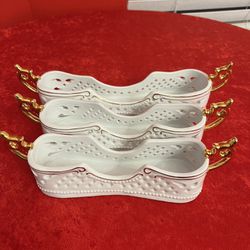 VINTAGE PORCELAIN TRASURES  DRAGON FLATWARE HOLDERS HOLD TRIM