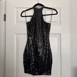 Black Sequin Dress With Halter Top 