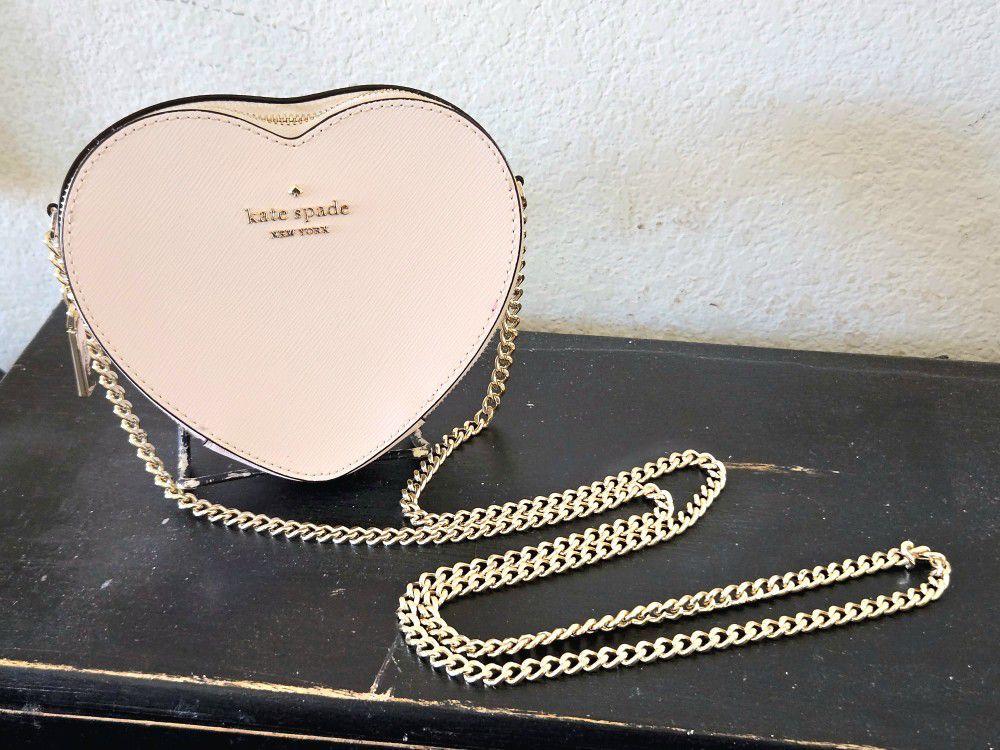 Kate Spade-Love Shack Mini Heart 🤍 Crossbody Bag Gold Chain Purse Light Rosebud