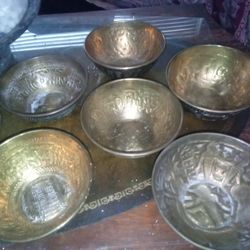 7 Brass  6 In Embossed Islamic Bowls 