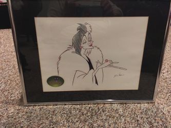 DISNEY VILLAIN SIGNED DRAWING DISNEY CRUELLADE DE VIL CERTIFIED