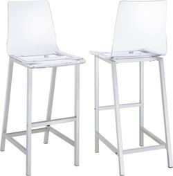 Coaster Home Furnishings - Juelia - Acrylic & Chrome - Set of 2 Clear Acrylic Counter Height Stools with Chrome Base and Footrest - Kitchen, Bar, Dini