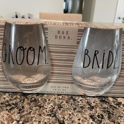 Rae Dunn Bride And Groom Wine Glass