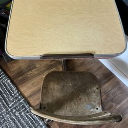 Child’s Vintage Desk With Chair Attached 