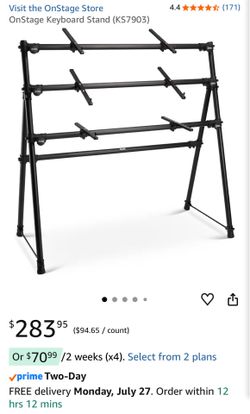 On-Stage KS7903 3-Tier A-Frame Keyboard/Synth Stand + Extra Support Arms