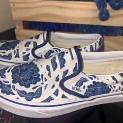 Women’s Blue And White Slip On Vans
