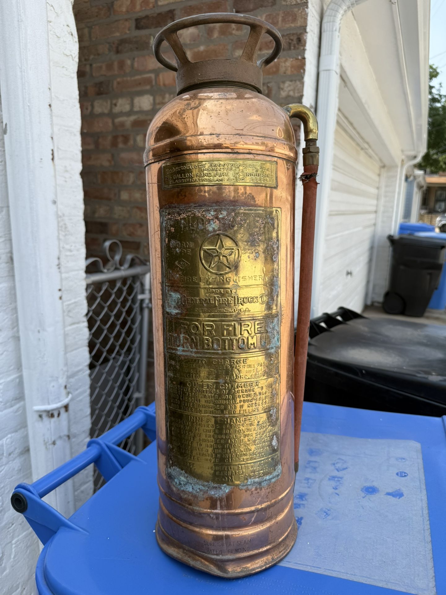 Vintage Copper and Brass Floafoam Fire Extinguisher Detroit, MI