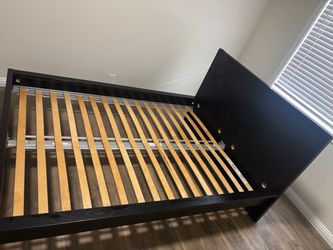 Black Wood Bed Frame with Slatted Base