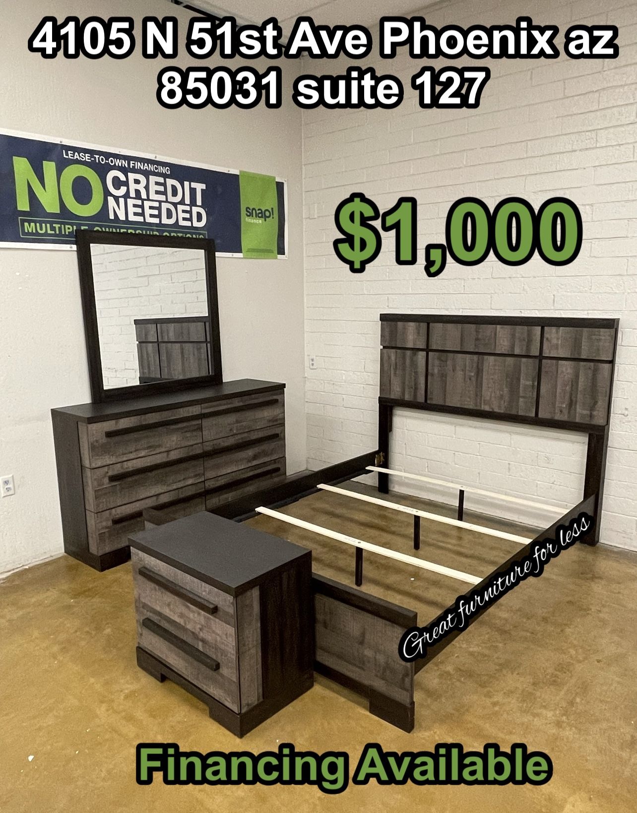 4 PCs Queen Size Bedroom Set Brown Wood Brand New