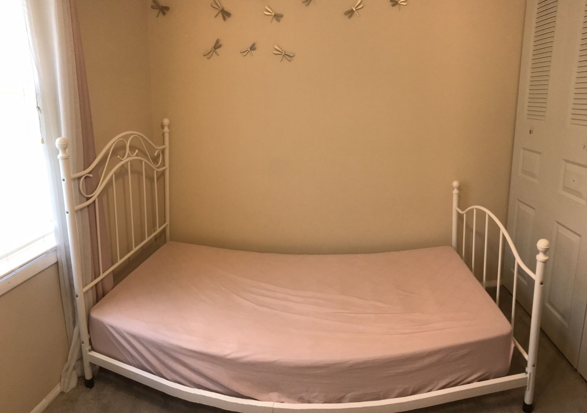 White metal twin bed frame for girls