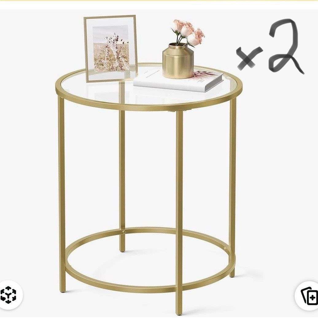 New Glass And Gold Side End Tables X2 