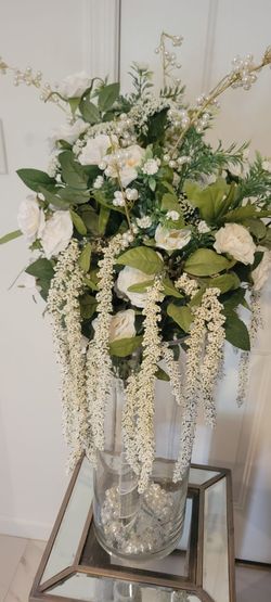 2 Faux Floral Arrangement in Glass Vase