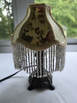 Vintage Victorian Style Fabric & Fringe Mini Table Lamp by Meyda