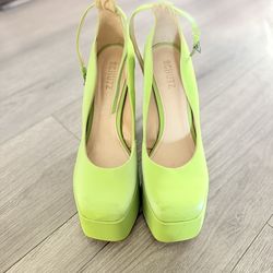 Schutz Green Platform Block Heel Ankle Strap Buckle Women's Shoes US 7.5