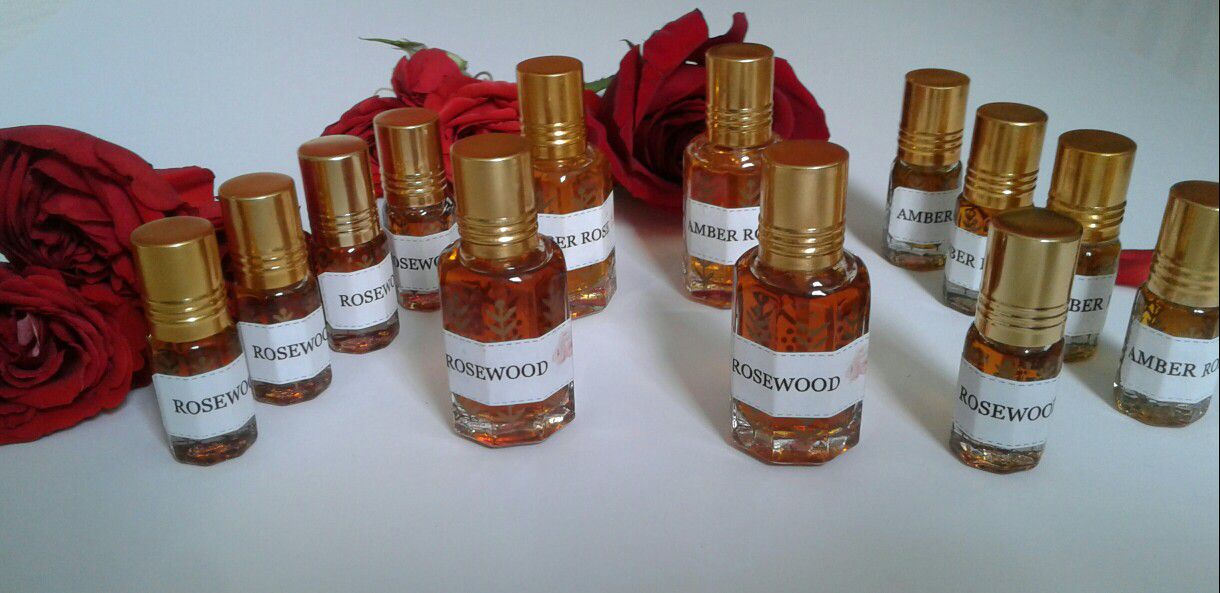 AMBER ROSE and ROSEWOOD oil fragrances available in 12ml and 3ml