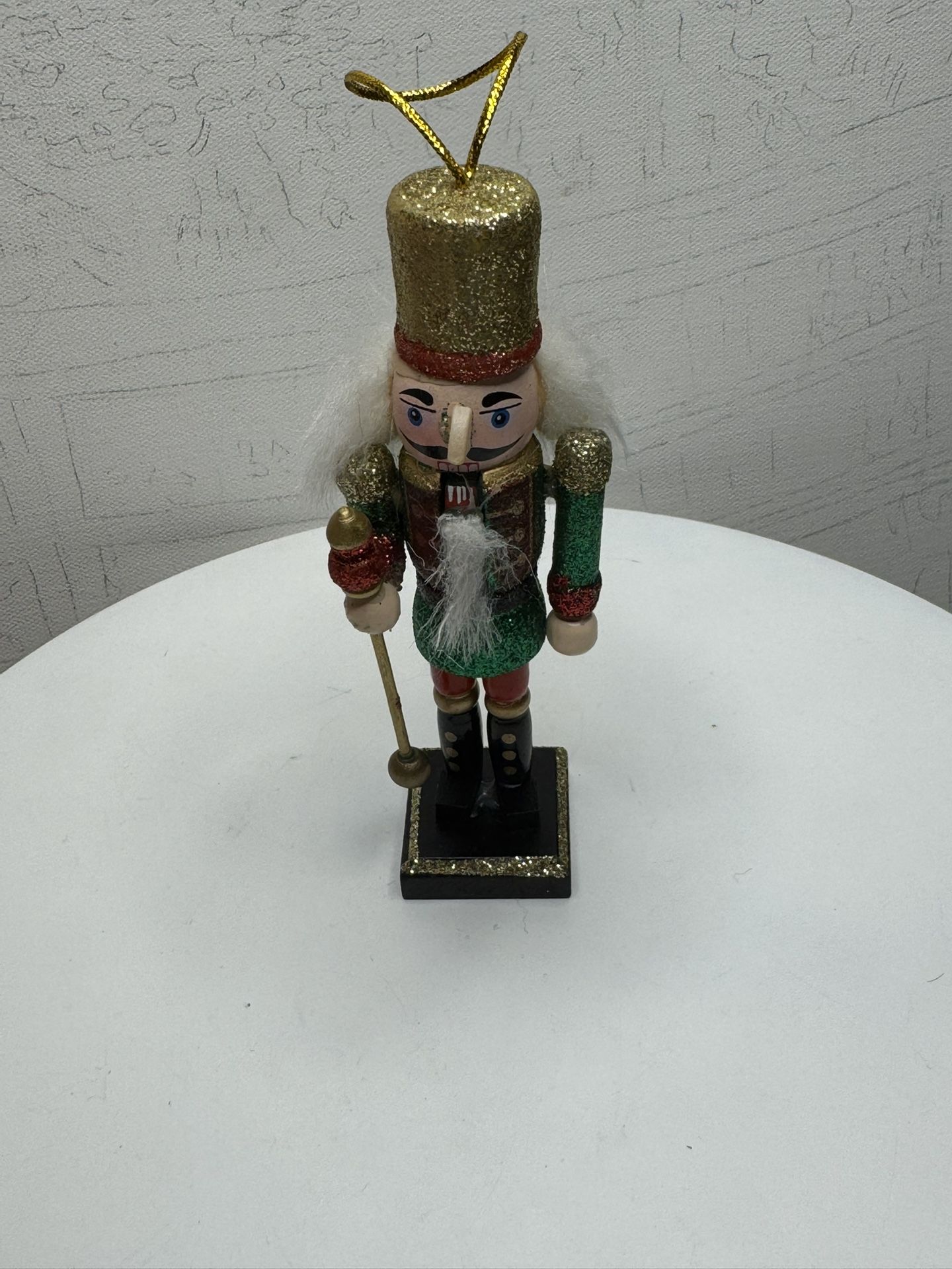 Vintage Hand Crafted Hand Painted Wood Wooden Nutcracker Ornament 5 1/4" Tall