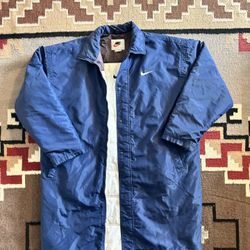 Vintage NIKE Navy Parka Trench Coat Long Puffer Winter Jacket Size L