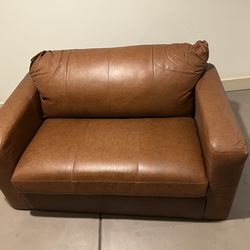 Brown Faux Leather Loveseat Sofa Bed – Pull-Out Sleeper – Full Dimensions Listed