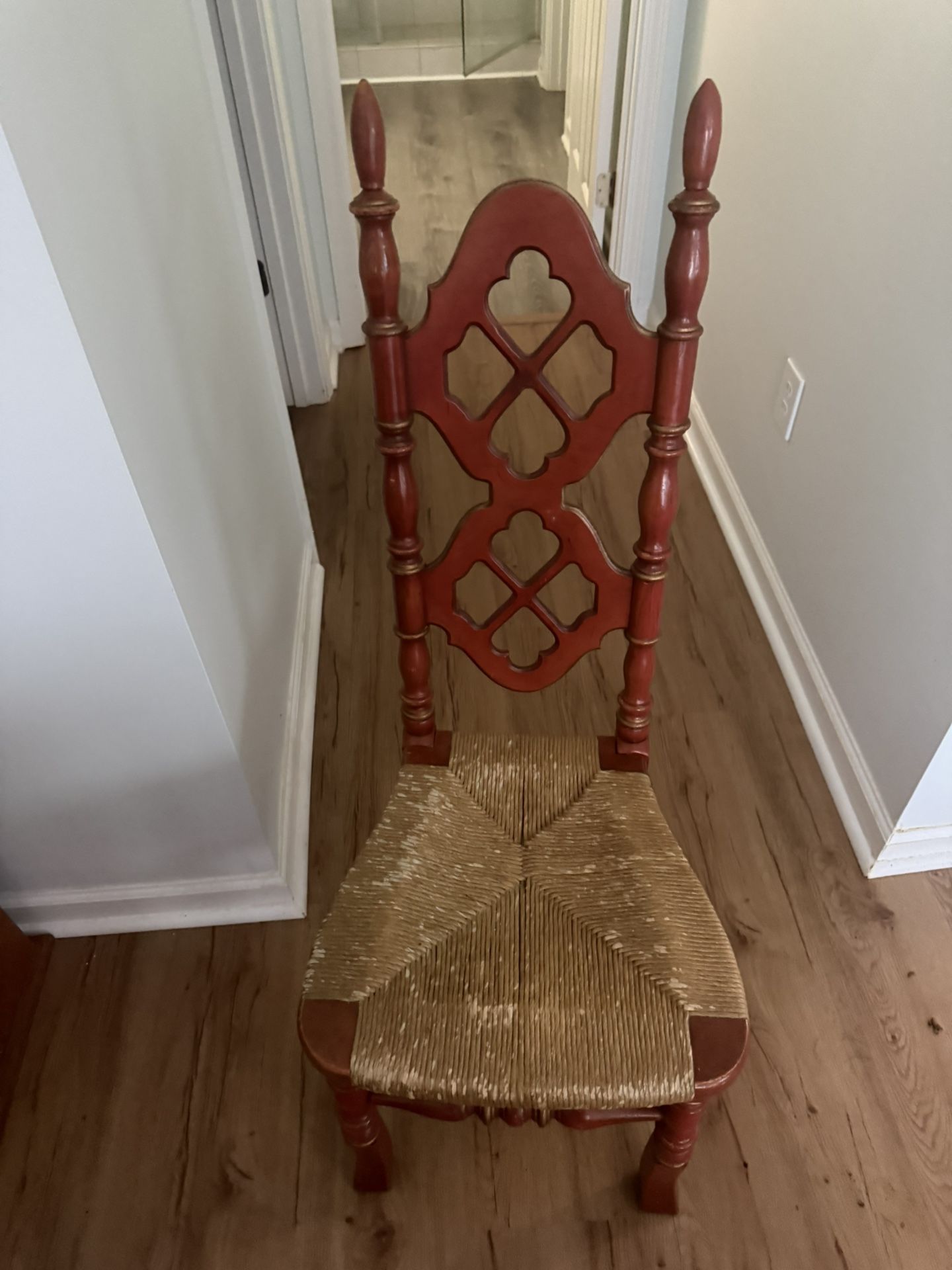 Vintage Red Rush-Seat Accent Chair - Solid Wood, Great Shape!