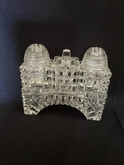 Rare Architectural Bridge Cut Crystal Salt Snd Pepper Shaker Set