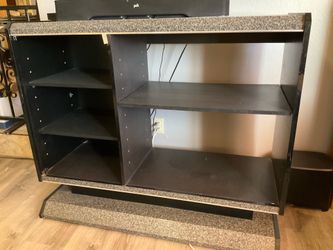 TV stand with DVD shelves. Black Granite appearance.