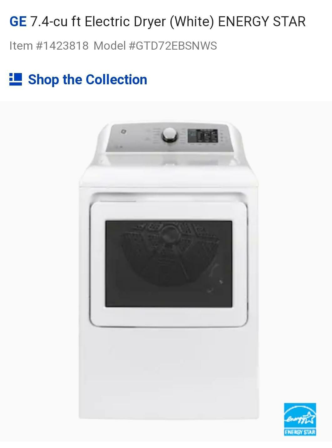 GE 7.4 cu. ft. Electric Dryer (White) ENERGY STAR (New)