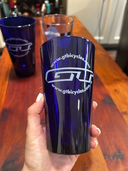 Vintage GT Bicycles Cobalt Blue Pint Glasses, Set of 2