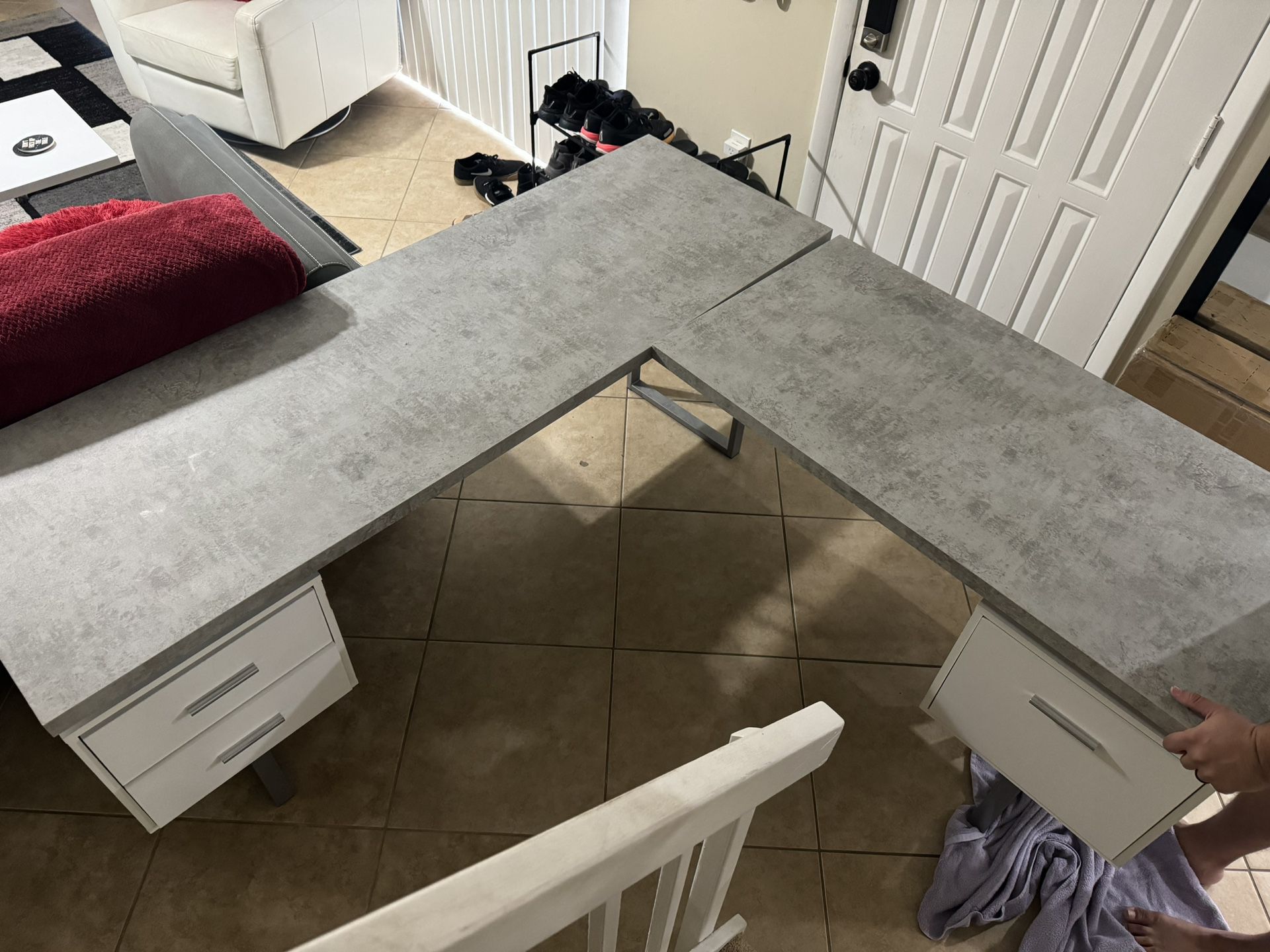 White/Gray L Shaped Desk 