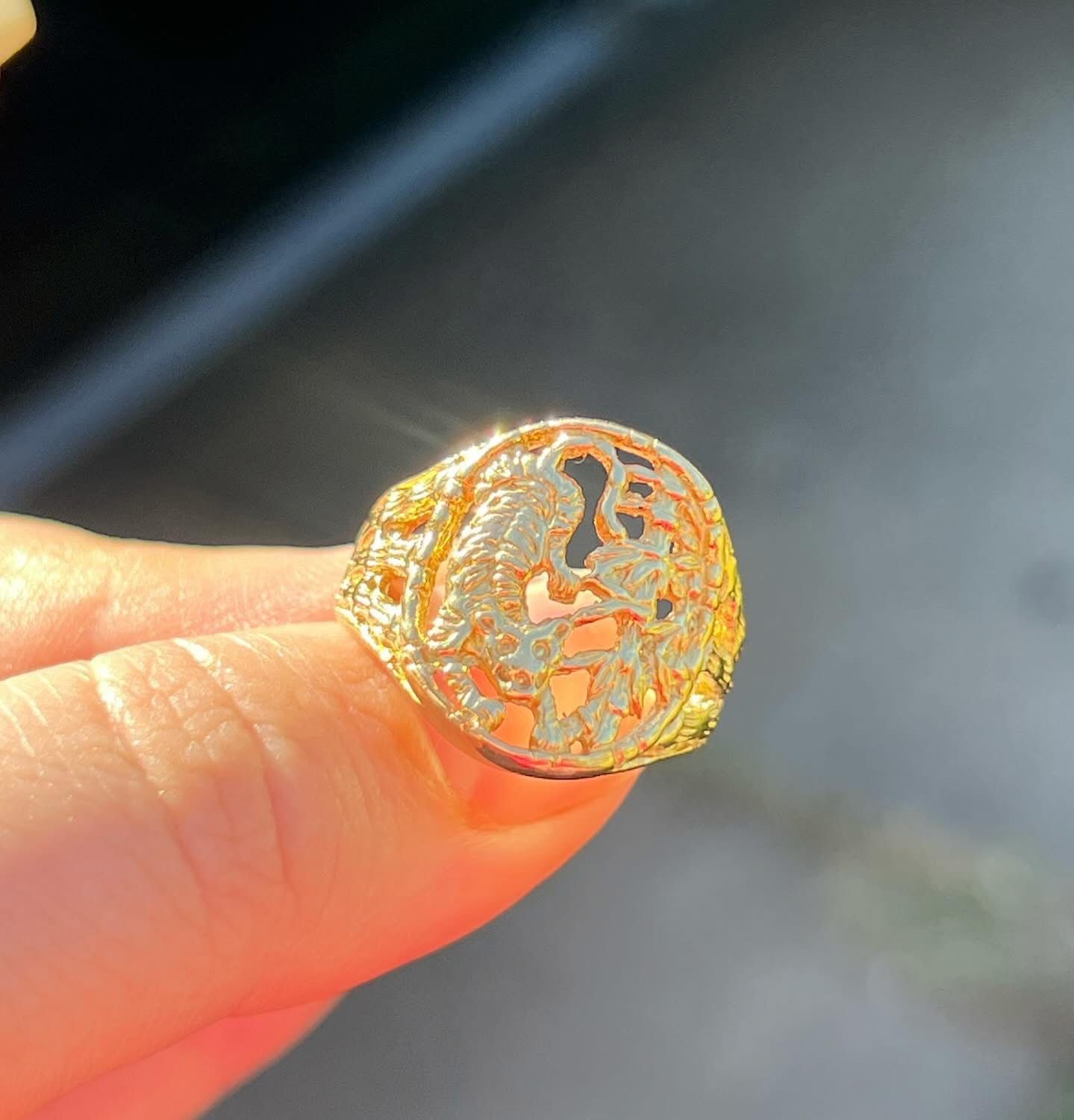 Solid 11.5k Gold Custom Made Tiger In The Jungle Ring