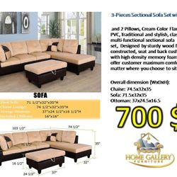 Sectional Sofa Set with Ottoman 