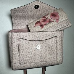 GUESS cream and pink crossbody purse