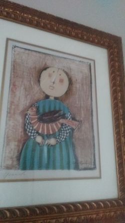 Gracie Rodo Boulang. Lithograph. Child with bird.