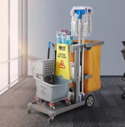 VEVOR 3-Shelf Cleaning Cart with 25 Gal Garbage Bag - Brand new