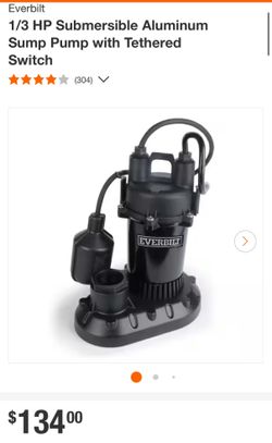 Everbilt 1/3 HP Submersible Aluminum Sump Pump with Tethered Switch