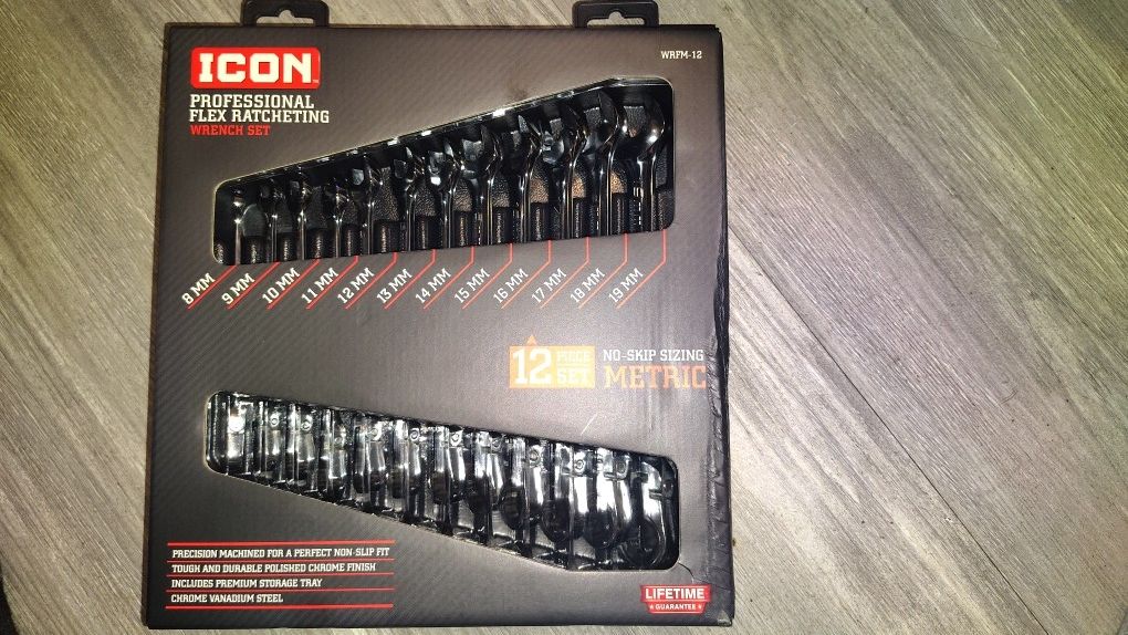 Icon Professional Flex Ratcheting Wrench Set (Metric) 12 Piece