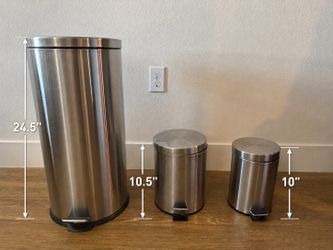 Set of 3 stainless steel trash cans