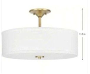 Progress Lighting Inspire 18 in. 3-Light Satin Brass Semi-Flush Mount Ceiling Light with Summer Linen Shade