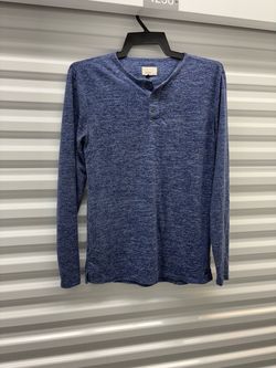 Blue Marled Long Sleeve Henley Shirt